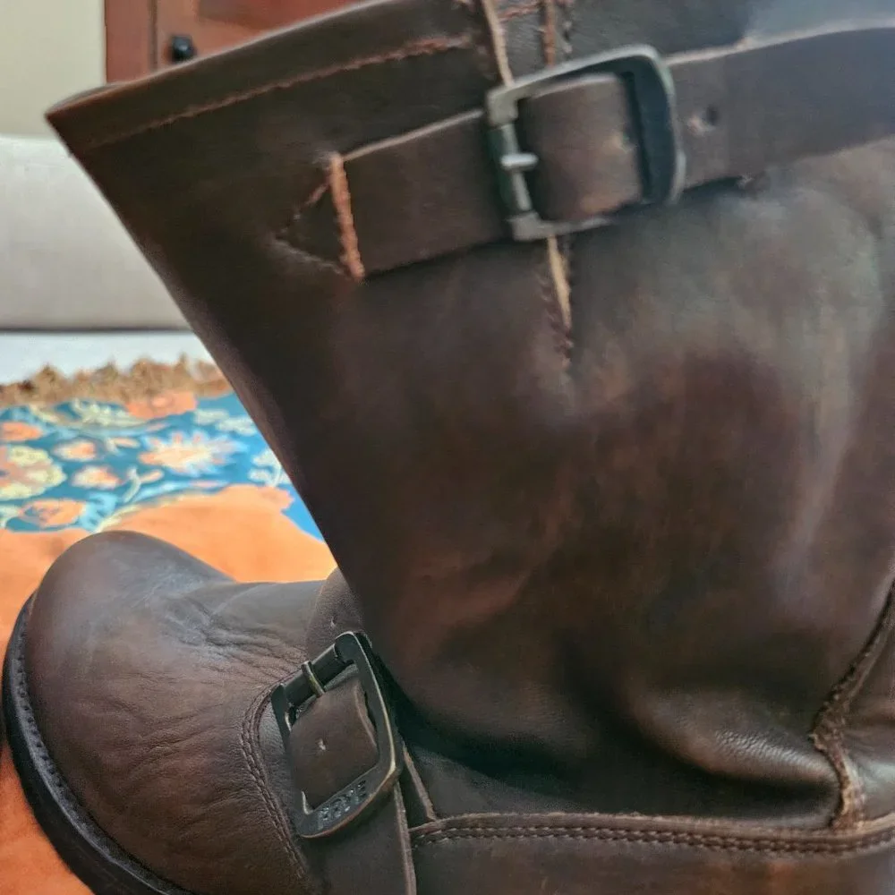 Frye Brown Leather Ankle Harness Boots